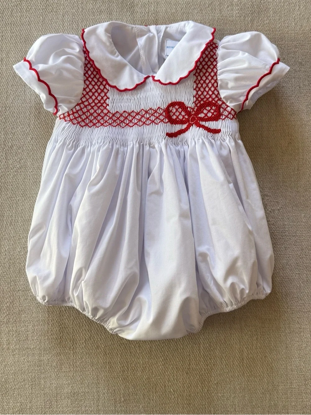Henry Duvall Eloise Hand-Smocked Bubble Romper Red & White Size 6-12 Months